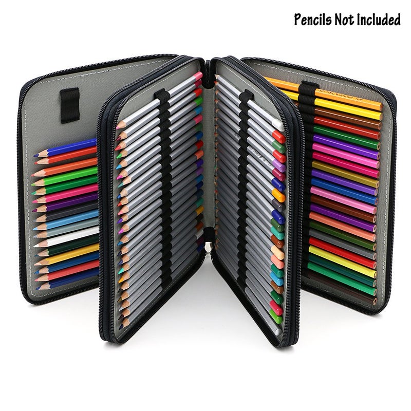 BTSKY Deluxe PU Leather Pencil Case For Colored Pencils - 120 Slot Pencil Holder with Handle Strap Handy Colored Pencil Box Large(Black) - Image 5